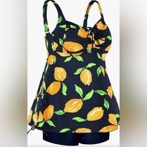 🌸1NEW Septangle Plus Size Paisley Print Two Pieces Swimsuit NavyLemon Sz 22W NWT